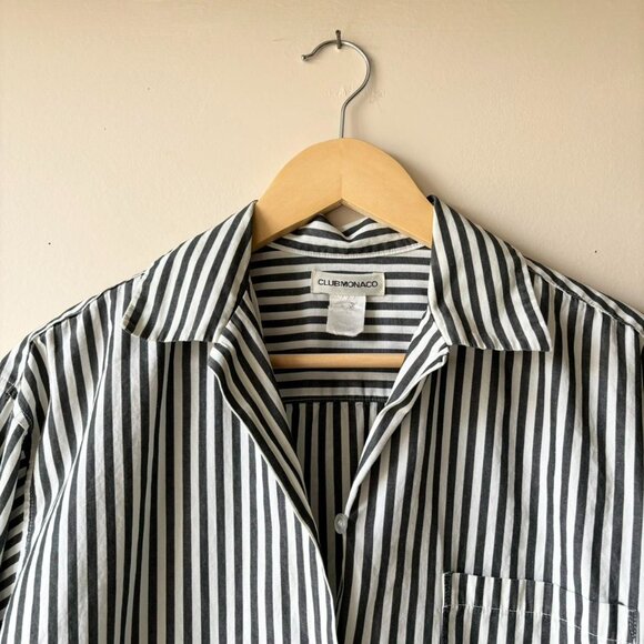 Vintage Grey & White Stripe Button Down Shirt Blouse - Picture 2 of 5